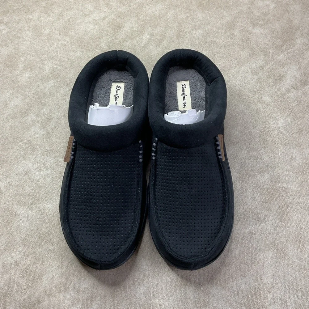Dearfoams Brand Slippers Sz 9-10 Men's Black faux suede Slip On low back